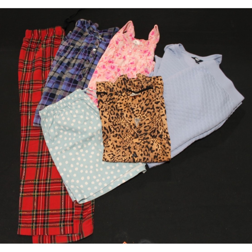 Lands End Sonoma Pink Women Pajama Sleepwear Lot 7pc Size Large Plaid Quilted L